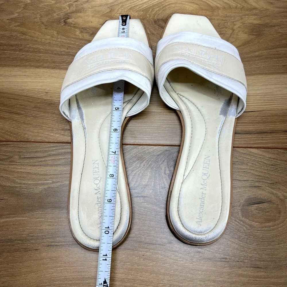 Alexander Mcqueen Slide Sandals 10 EU 40 White Beige Neutrals Leather Square Toe
